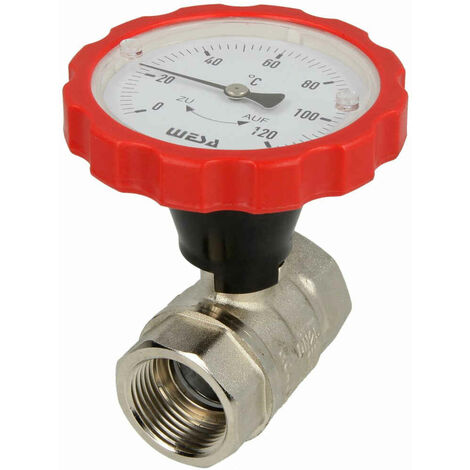 Robinet à bille rouge 1 1/4FF poignée thermomètre