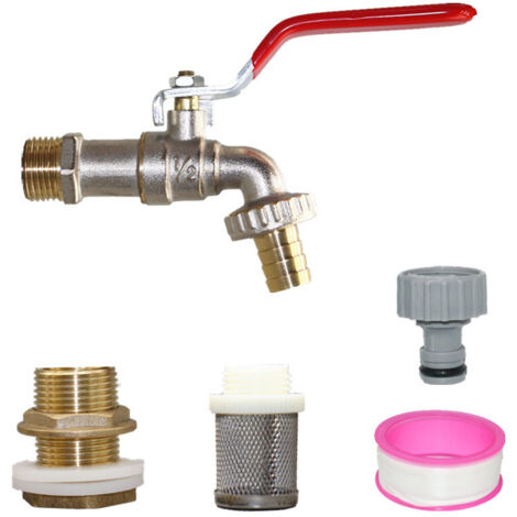 Robinet à boisseau sphérique 1/2", laiton, avec base filtrante, adapté pour machine à laver, jardin, seau en plastique