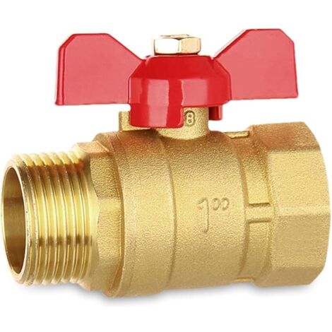 Robinet à Boisseau Sphérique, 1 Pouce en laiton Vanne à Bille avec Poignée Papillon Rouge, Filetage Externe/Filetage Interne Passage Complet DN25, Idéale pour Eau Chaude/Froide