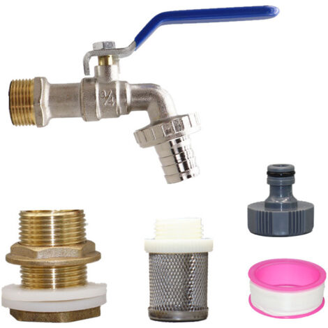Robinet à boisseau sphérique 3/4", laiton, avec base filtrante, adapté pour machine à laver, jardin, seau en plastique