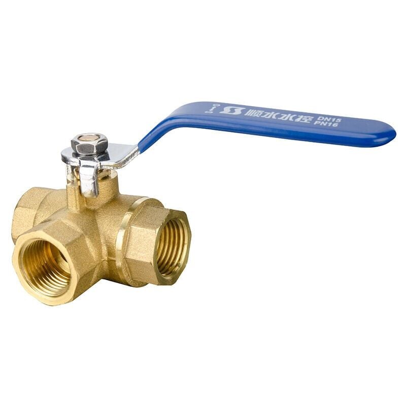 SNQ - Robinet à boisseau sphérique à 3 voies (orifice en l) série , poignée à levier, femelle (DN20 3/4') en laiton forgé