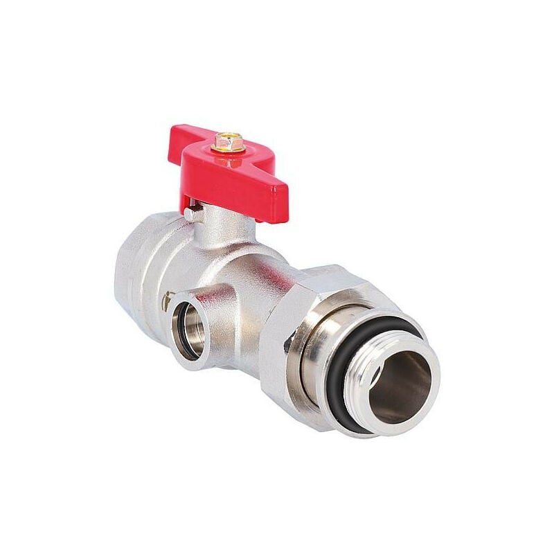 Robinet a boisseau spherique droit laiton DN20 poignee pap rouge prise pr thermometre