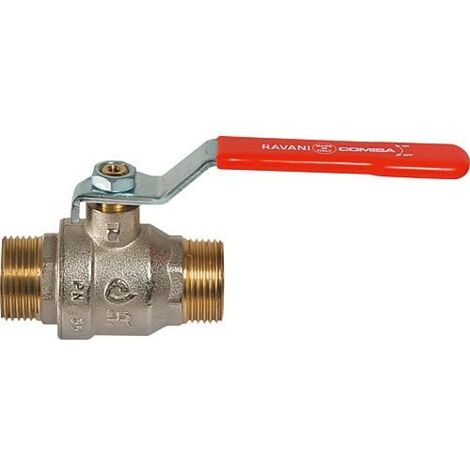 Robinet à boisseau sphérique en laiton DN15 (1/2") AG/AG avec levier manuel en acier rouge PN45