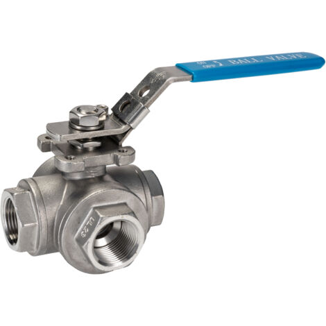 Robinet à boisseau sphérique haute pression en Acier inoxydable BSPP 3/4" Poignée Bleu 3 voies ( Prix pour 1 )