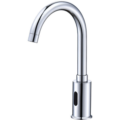 Robinet à capteur entièrement automatique, robinet d'eau chaude et froide, sans contact, chromé, avec vanne de régulation d'eau chaude et froide