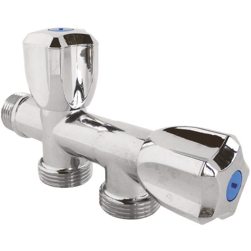 Robinet à clapet double sorties pour machine à laver - M1/2" - Sorties M3/4