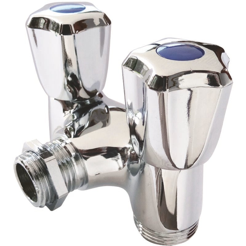 Robinet à clapet double sorties pour machine à laver - M1/2' - Sorties M3/4