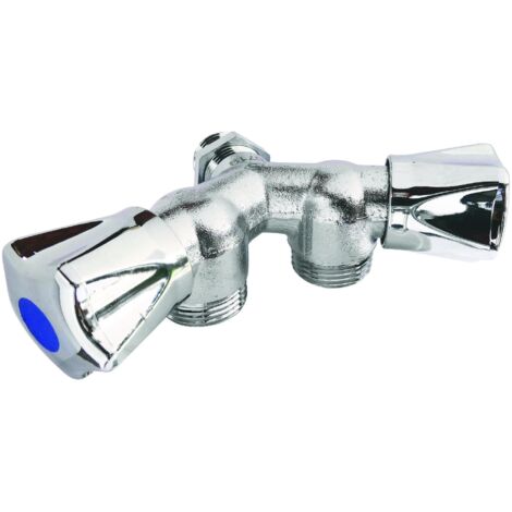 Somatherm – Robinet double en Y pour machine à laver – Laiton chromé – Arrivée 1/2'' – Sortie 3/4'' – Pression max 4 bars – Température max 90°C