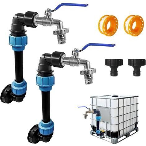 Robinet à Col de Cygne IBC 3/4", 2 Set Robinets IBC, Accessoire de Réservoir IBC, Robinet de Fermeture pour Récipient d’Eau de Pluie, Remplissage Facile de l’Arrosoir, Bleu