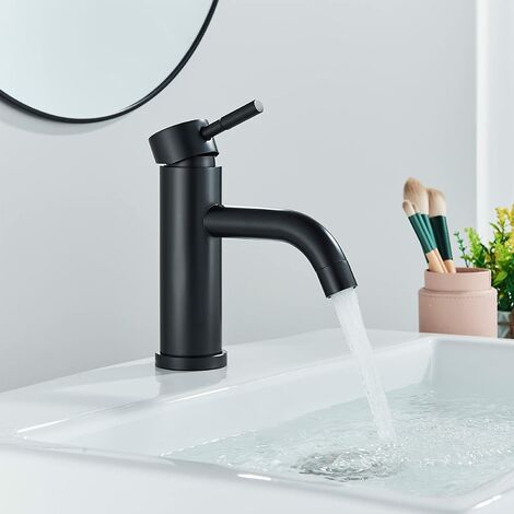 Robinet à commande unique pour salle de bain, tuyau en cuivre, robinet d'évier chaud et froid, noir