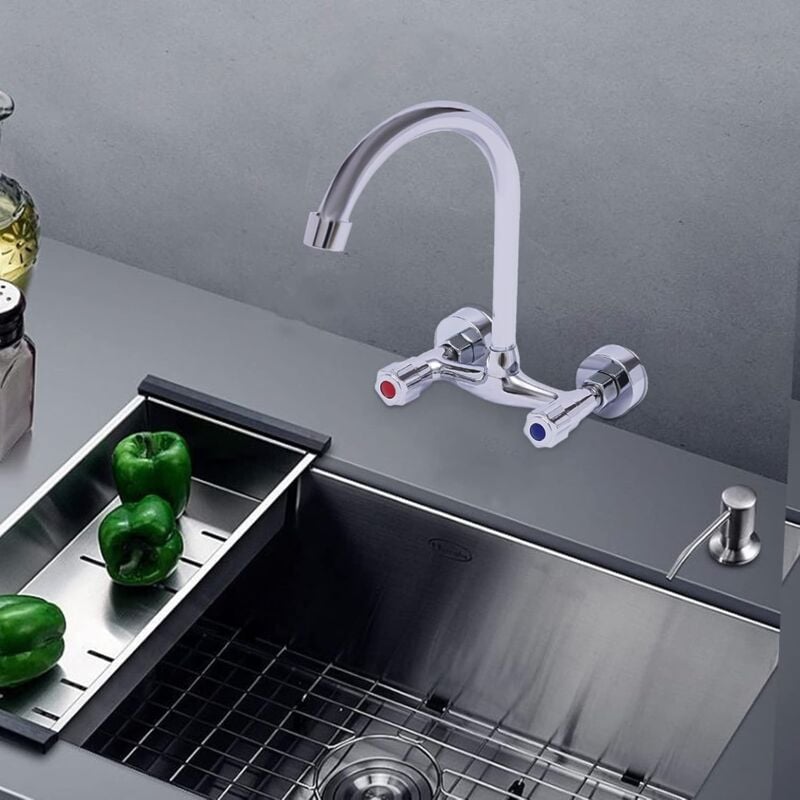 Gojoy - Robinet à deux poignées - Montage mural - Robinet de cuisine - Robinet de lavabo - Mitigeur pour salle de bain cuisine douches - Lavabo