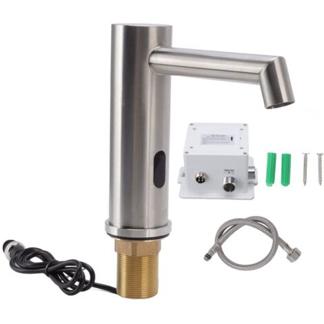 Robinet à Induction G/2 220V Automatique Intelligent Infrarouge 304 en Acier Inoxydable Brossé Simple Refroidissement Allongé Robinet sans Contact Robinet de Salle de Bain Automatique Robinet sans Co
