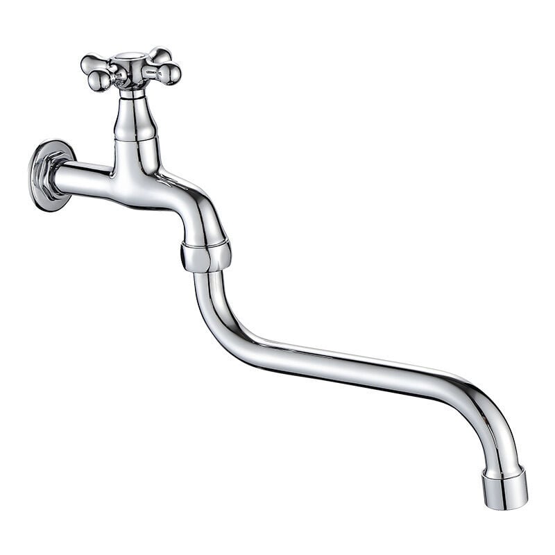 Alovez - Robinet à ouverture rapide à galvanoplastie allongée à double courbure Laiton épaissi interrupteur à vis croisée salle de bains balcon