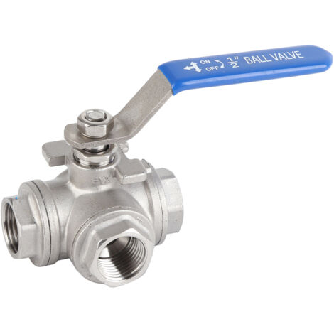 Robinet à tournant sphérique en acier inox 304, modèle T, trois voies, raccord femelle DN15