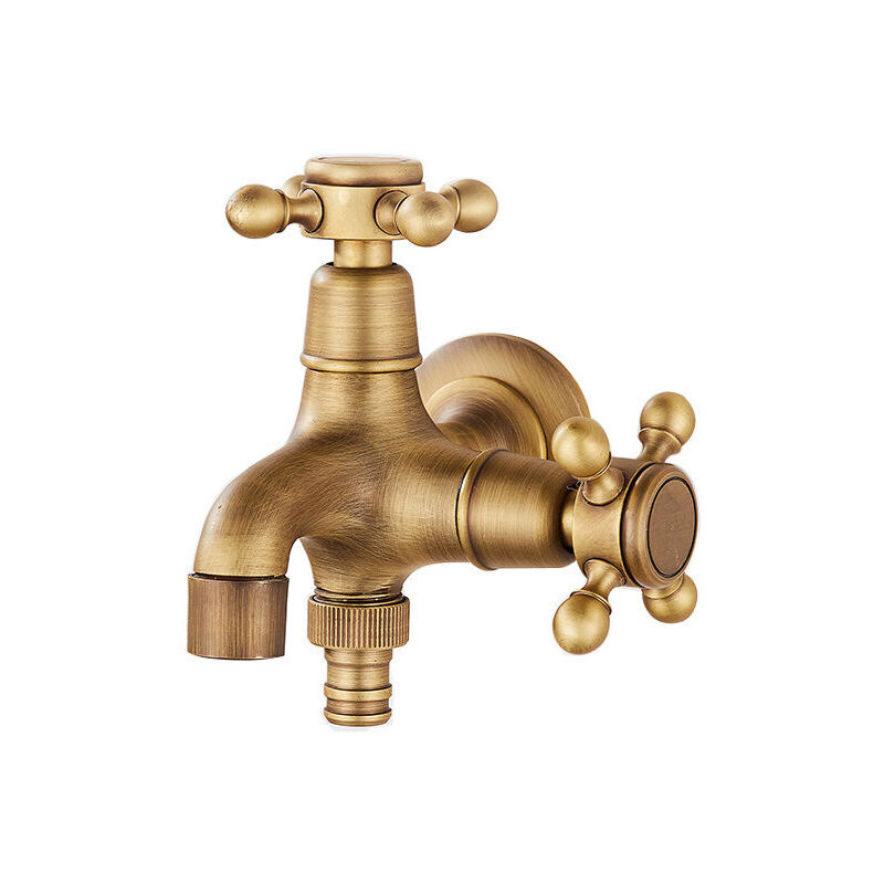 BSR - Robinet d'eau de style européen, robinet d'étang à serpillière à double usage vintage, robinet d'eau en laiton vintage de jardin extérieur