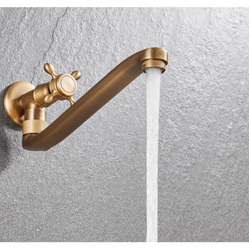 Robinet Antique, Mitigeur de Lavabo Mural en Laiton Rotatif à 180 °, Robinet Froid Long à Tuyau Unique pour Salle de Bains Extérieure Piscine Jardin