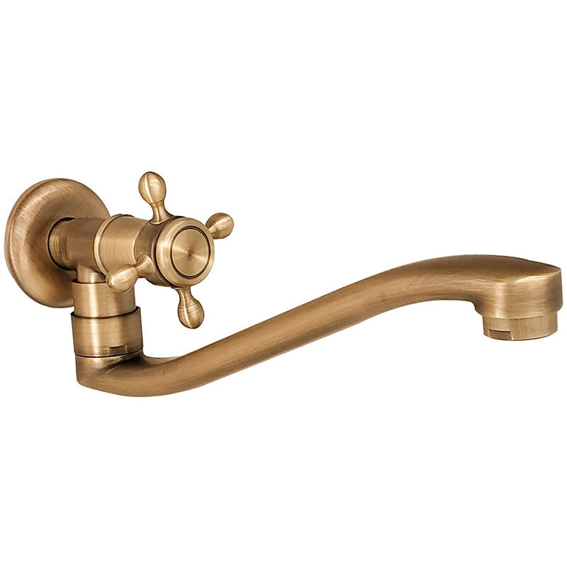 Robinet simple de lavaboRobinet Antique Robinet de Lavabo Mural pivotant à 180 ° avec Tuyau Unique Long Robinet d'eau Froide(25cm) - Tonchean