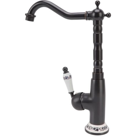 Robinet Antique Style Rétro Soupape En Porcelaine Long Bec Robuste En Laiton Rotatif Mitigeur pour Salle De Bains Cuisine