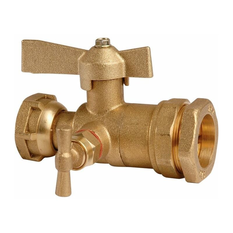 Robinet d'arrêt à boisseau sphérique avec purge - Ravani - f 3/4' - diamètre 32 mm - Après compteur - Pour tube pe