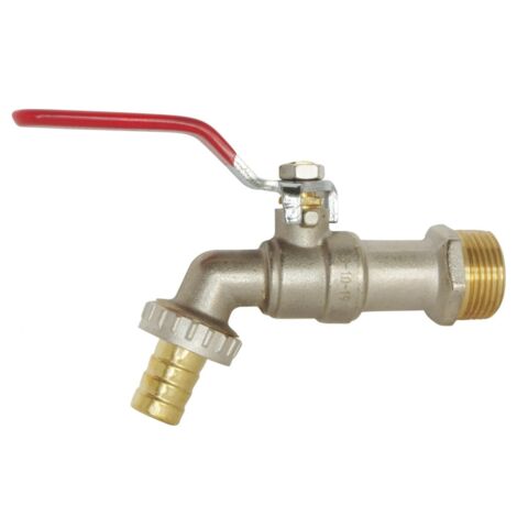 Robinet Arrosage Sphère Nickelé - Poignée Acier Plate - Arrivée 20x27/nez 20x27