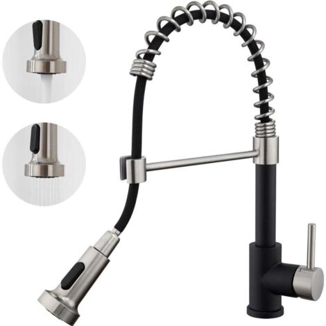 Robinet Auralum Mitigeur Cuisine Noir Rotatif 360°avec Douchette Extensible Robinet Cuisine à Ressort 2 Jets Robinetterie d'Évier en Acier Inoxydable pour Cuisine,Froid & Chaud Disponible