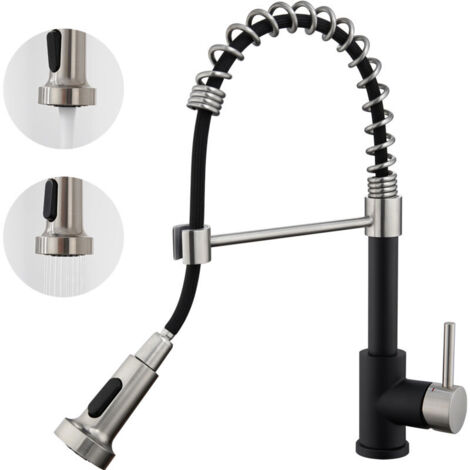Robinet Auralum Mitigeur Cuisine Noir Rotatif 360°avec Douchette Extensible Robinet Cuisine à Ressort 2 Jets Robinetterie d'Évier en Acier Inoxydable pour Cuisine,Froid & Chaud Disponible
