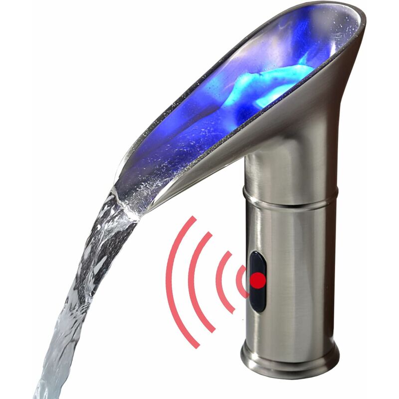 Soleil - led Automatic Faucet, Touchless Cold and Hot Infrared Waterfall Sensor Faucet dc 3 Colors Changed by Water Pressure led Water Pressure