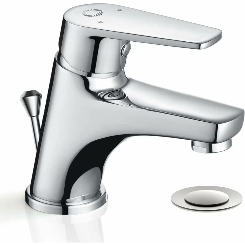 Robinet avec Tirette et Bonde Cecipa Robinet Salle Bain en Laiton, Mitigeur Lavabo, Hauteur du Bec 57mm, Robinet Lavabo Salle de Bain Simple, Mtigeur