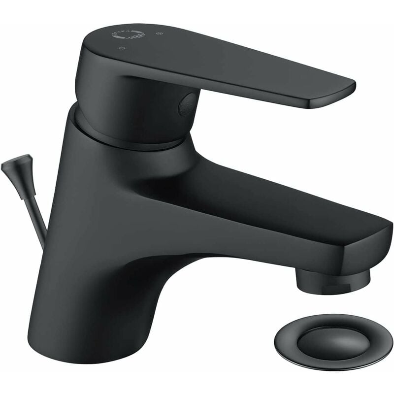Robinet avec Tirette et Bonde Cecipa Robinet Salle Bain Noir Simple, Mitigeur Lavabo Noir, Hauteur du Bec 57mm, Mitigeur Salle de Bain en Laiton,