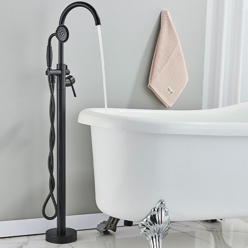 Suguword - freestanding bath faucet bathroom filler faucet black single handle floor stand with hand shower