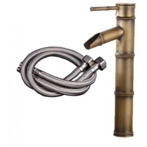 Robinet Bambou Haut,Mitigeur Cascade Lavabo Robinet de Lavabo Mitigeur, Robinetterie Monotrou Eau chaude et froide Disponible, Robinet Salle Bain bronze, 3 Joints Break Mouth