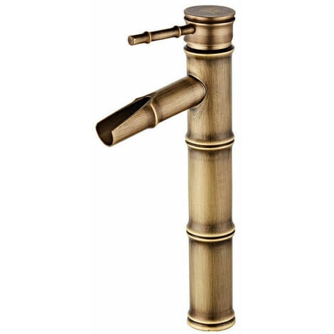 SHINING HOUSE Robinet Bambou Haut,Mitigeur Cascade Lavabo Robinet de Lavabo Mitigeur, Robinetterie Monotrou Eau chaude et froide Disponible, Robinet Salle Bain bronze, 3 Joints Break Mouth,308120mm