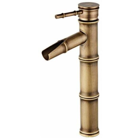 Robinet Bambou Haut,Mitigeur Cascade Lavabo Robinet de Lavabo Mitigeur, Robinetterie Monotrou Eau chaude et froide Disponible, Robinet Salle Bain bronze, 3 Joints Break Mouth,308120mm