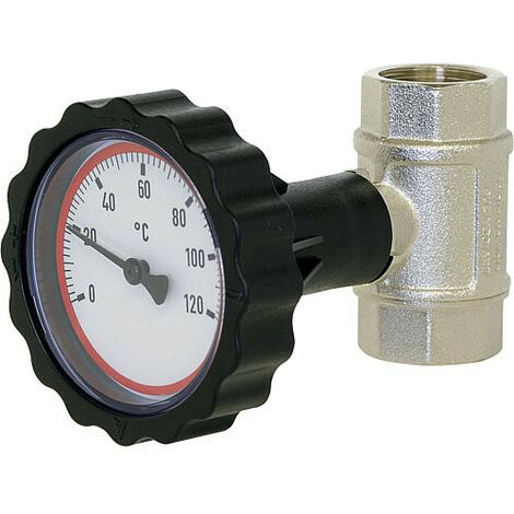 robinet boisseau spherique,1" fem/fem avec volant de thermometre rouge nickele