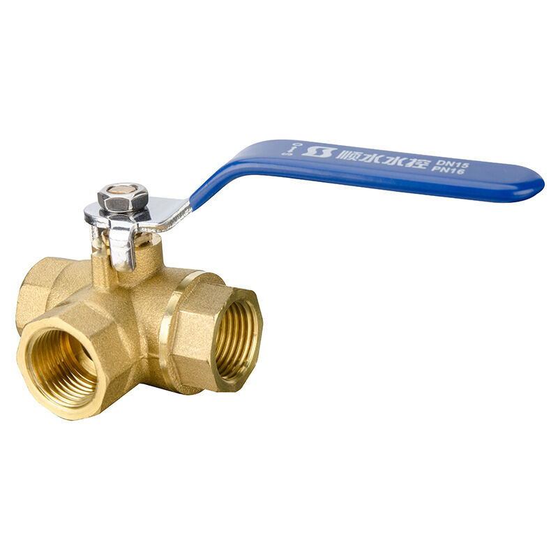 Aougo - Robinet à boisseau sphérique à 3 voies (orifice en l) série , poignée à levier, femelle (DN20 3/4') en laiton forgé