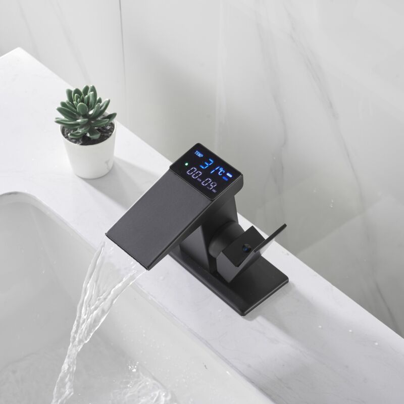 Ahlsen Robinet cascade affichage numérique hydroélectrique affichage de la température du bassin robinet numérique, noir une pièce