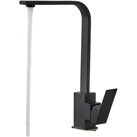Robinet cascade carré pour évier de cuisine, noir mat, chrome poli, eau chaude et froide, rotation à 360 degrés, pour buanderie, camping-car (Nero)