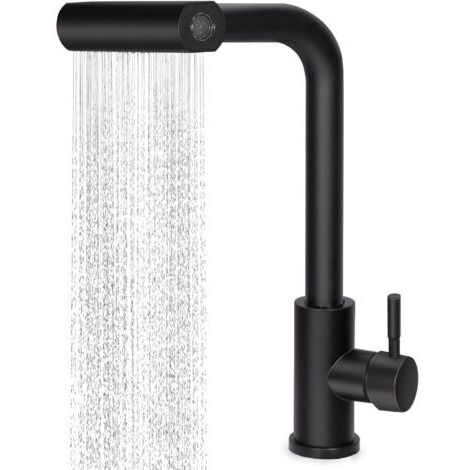 Robinet cascade de cuisine extensible Mitigeur Cuisine Rotatif à 360° Robinet de Cuisine avec Pulvérisateur Extractible,4 Modes de Jet,Froid & Chaud Disponible (Noir)