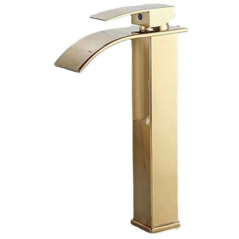Robinet cascade laqué doré, lavabo à poser eau chaude et froide, meuble de salle de bain, robinet monotrou, robinet de lavabo cascade, robinet mitigeu