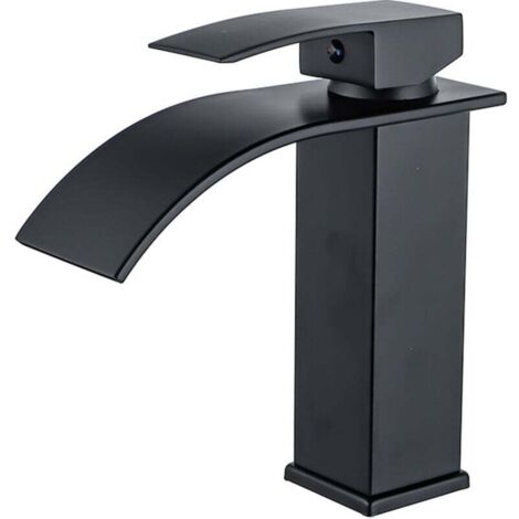 Robinet cascade laqué noir évier de comptoir chaud et froid armoire de salle de bain robinet monotrou robinet de lavabo cascade, robinet mitigeur cascade, robinet de salle de bain monotrou en laiton
