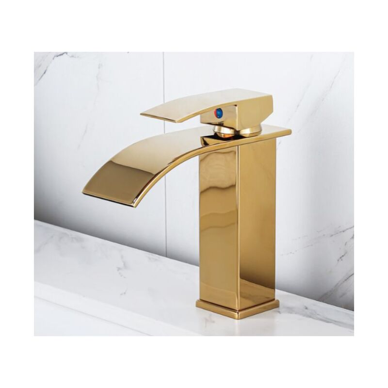 Ccykxa - Robinet cascade laqué or évier de comptoir chaud et froid armoire de salle de bain robinet monotrou robinet de lavabo cascade, robinet