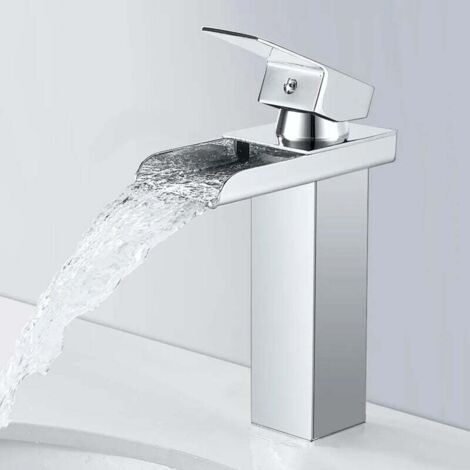 Robinet Cascade Lavabo Salle de Bains à Levier Unique Design Concave en Acier Inoxydable