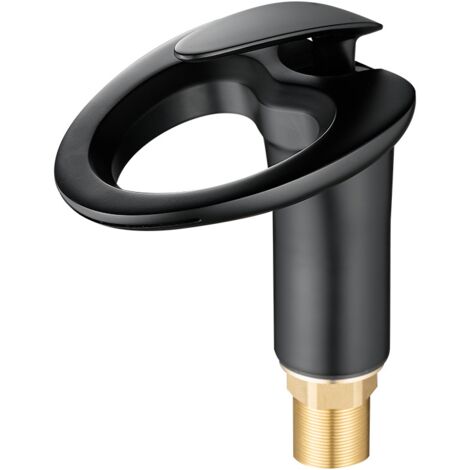 Robinet Cascade Moderne 1 Trou - Mixeur Cuivre pour Lavabo Salle de Bain  Mitigeur Eau Chaude/Froide Noir - Design Élégant & Sans Plomb