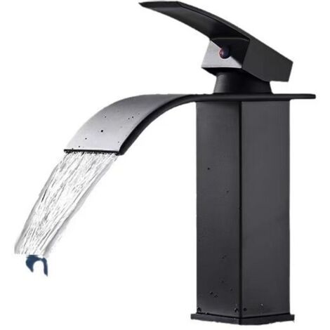 Robinet Cascade Noir Électroplaqué en Acier Inoxydable 304 – Mitigeur Eau Chaude et Froide pour Lavabo et Vasque de Salle de Bain, Raccord G1/2