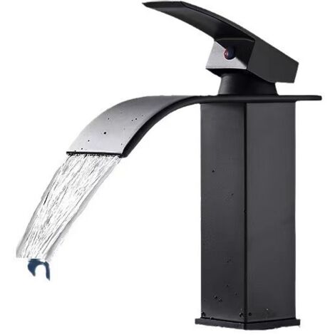 Robinet Cascade Noir et Argent pour Lavabo – Mitigeur Eau Chaude et Froide, Robinet de Salle de Bain Moderne pour Vasque et Évier