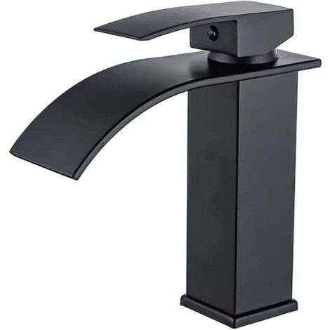 Robinet Cascade Noir Inox pour Évier Salle de Bain, Économiseur d’Eau, 1 Trou, Finition Polie Ortviai