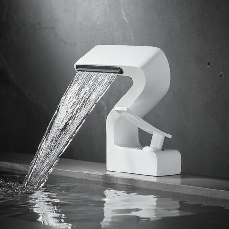 Robinet Cascade pour Lavabo - Mitigeur Monocommande 1 Trou en Laiton Blanc (Chromé)- Installation Facile - Pour Salle de Bain Contemporaine