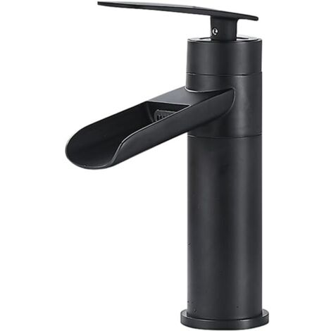 Robinet cascade, robinet de salle de bain,de lavabo monotrou, robinet de salle de bain haut à poignée unique, noir de salle de bain pour lavabo (court)