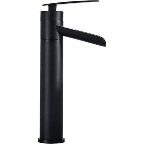 Robinet cascade, robinet de salle de bain,de lavabo monotrou, robinet de salle de bain haut à poignée unique, noir de salle de bain pour lavabo (haut)