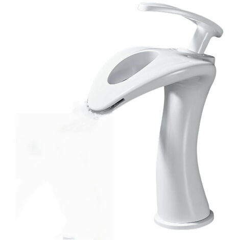 Robinet Cascade Salle de Bain Monocommande, Mitigeur Lavabo Salle de Bain Laiton Pistolet - Blanc